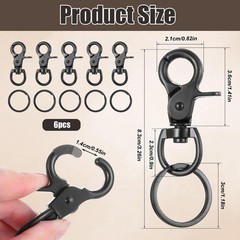 6 Pcs Black Swivel Snap Hooks, 60mm Zinc Alloy Trigger Carabiner, Heavy Duty