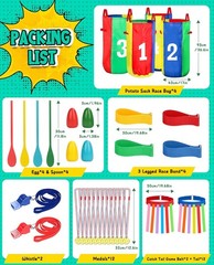 Eocolz Carnival Game Set Sack Race Egg Spoon 3-Legged Race Bands