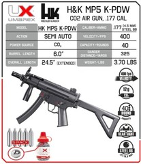 Umarex HK MP5 K-PDW .177 Cal Air Gun, CO2 Blowback, BBs & CO2 Bundle (2252330)