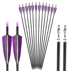 12/24pcs 30″ Carbon Archery Arrows Spine 500 Red Turkey Feather with Quiver Tube