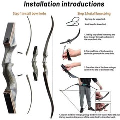 60″ Recurve Bow Kit 20-60lbs Takedown Wooden Adult Archery Arrows Hunting RH