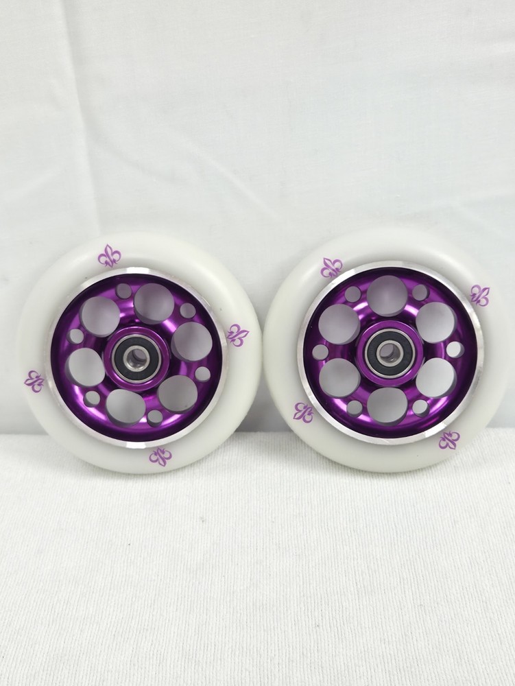 YAK Fleur Purple/White 110mm Scooter Wheels Full Metal Core 608RS ABEC 9 Bearing
