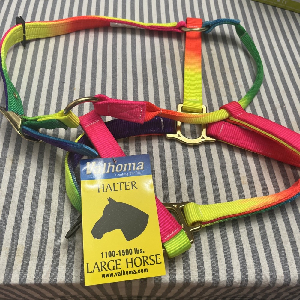 NEW – VALHOMA HORSE HALTER SIZE: 1100 – 1500 LBS. Rainbow Color. Brass Metal