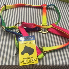 NEW – VALHOMA HORSE HALTER SIZE: 1100 – 1500 LBS. Rainbow Color. Brass Metal