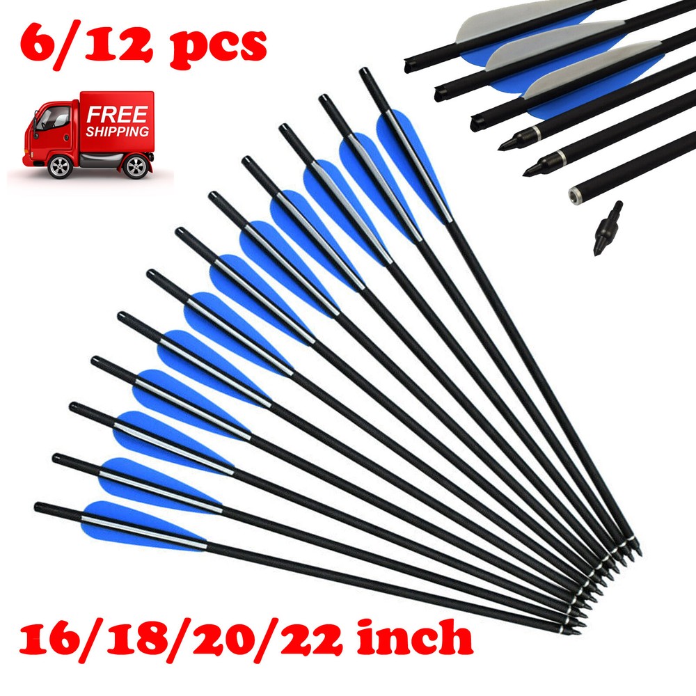 6/12Pcs 16-20 inch Crossbow Bolts Carbon Arrows Half Moon Nocks 8.8mm Shooting