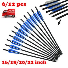 6/12Pcs 16-20 inch Crossbow Bolts Carbon Arrows Half Moon Nocks 8.8mm Shooting