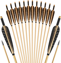 12 Pcs Archery Wooden Arrows with Feathers Handmade Targeting Arrows for Traditi