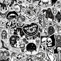 10pcs Gothic Black and White Stickers Death Skulls Dark Magic Scary Vinyl Decals
