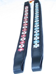 FSS Red Siam Aquamarine Blue FLOWER Rhinestone BLING Crystal Padded BROWBAND NEW