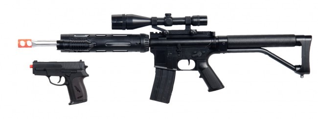 UKARMS M4 Spring Airsoft Rifle w/ Spring Pistol, Scope, Laser & Flashlight P1136