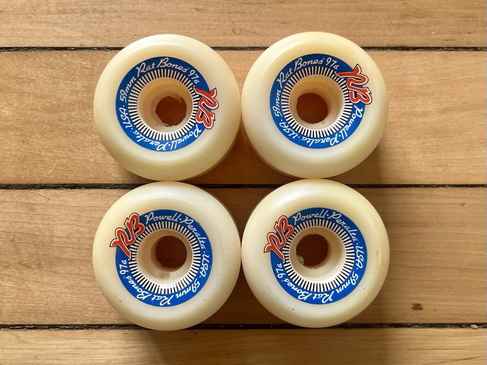 NOS One Set Of White Powell Peralta Skateboards Rat Bones Wheels 59mm 97a