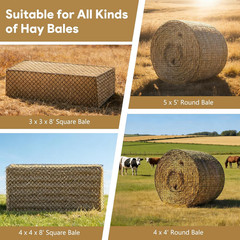 5×5 FT Round Bale Hay Net for Horses & Goats, Heavy Duty Knotless Slow Feed Hay