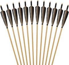 12PCS Wooden Archery Arrows – 33″ Shaft, Real Turkey Feathers for Longbow