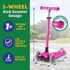 Kids Scooter – Children and Toddler 3 Wheel Kick Scooter – LED Wheel Lights