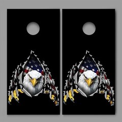 Bald Eagle Tear Rip Black American Flag Cornhole Decal Wraps