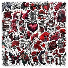 30Pcs Random Gothic Punk Dark Red Horror Rose Skull Dark Red Waterproof Stickers