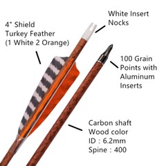 12pcs 30″Archery Carbon Arrows Spine400 Turkey Feather Traditional Bow Shooting