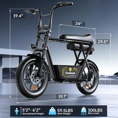 1500W Electric Scooter 48V 16″ Fat Tires Commuter Mini Bike with Seat & Basket