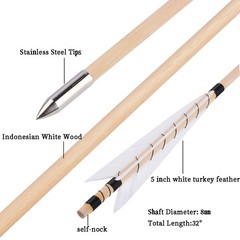 12X 32″ Traditional Wooden Arrows Feather Longbow Recurve Bow Archery Hunting