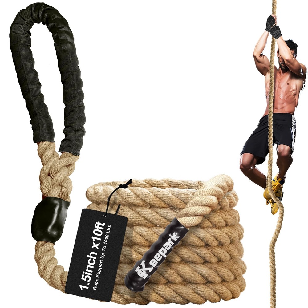 Keepark 10ft Gym Climbing Rope – Natural Hemp Rope Climbing Rope1.5 Inch in D…