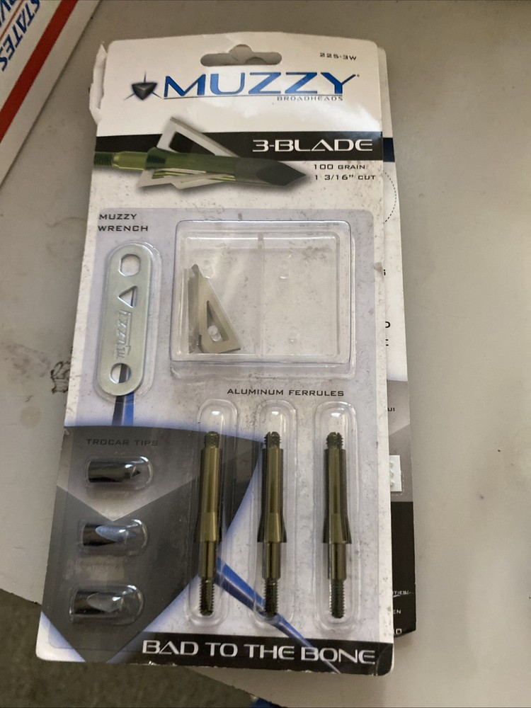 Muzzy Broadheads 3 blade 100 Grain 100gr 3 Pack Deer Bear Elk 1-3/16″ Cut