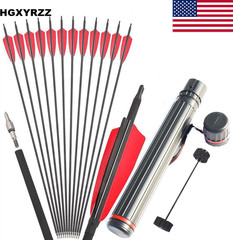 30»Archery SP500 Carbon Arrows Quiver 4» Turkey Feather Arrowheads Bow Hunting
