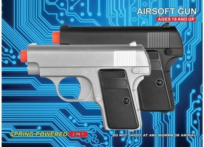 Spring-Powered Airsoft BB Pistol 2-In-1 Set Silver & Black Colors Lightweight