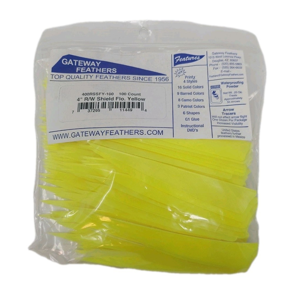100 Pack Gateway Feathers 4″ Right Wing: Shield Fluorescent Yellow 400RSSFY