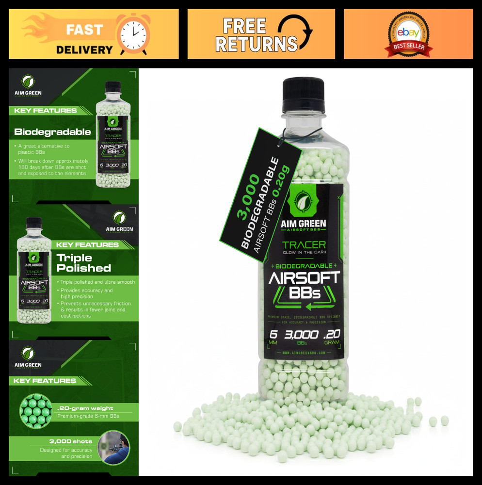 Biodegradable Glow-in-the-Dark Airsoft BBs – 3,000 Count, .20/.25/.32g, Eco-Frie
