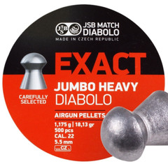 JSB Match 500 Count EXACT JUMBO HEAVY Domed 5.5mm .22 Caliber Airgun Pellets