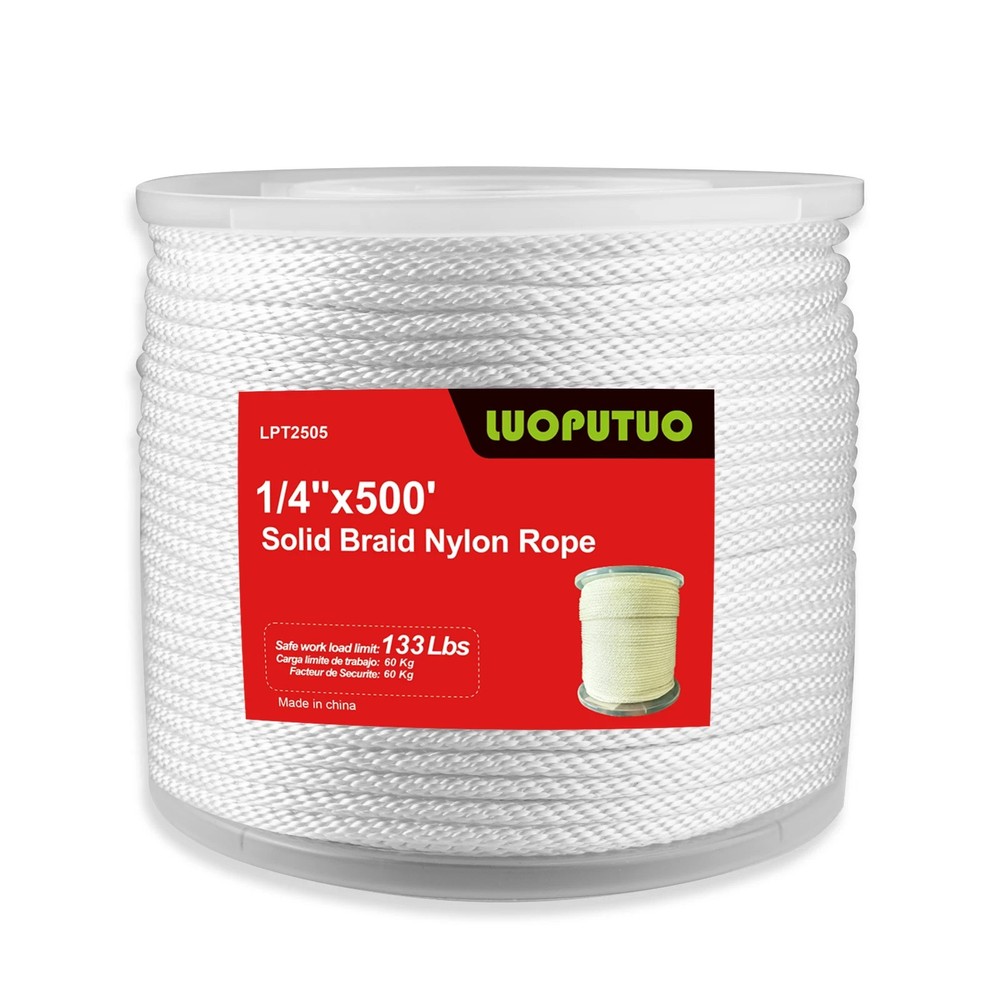 1/4» 500′ White Nylon Solid Braid Rope-1100LBS High UV Resistance