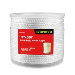 1/4» 500′ White Nylon Solid Braid Rope-1100LBS High UV Resistance