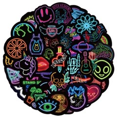 50 Pcs Vinyl Neon Signs Stickers Pack Bomb Laptop Guitar Water Bottle Decals Lot