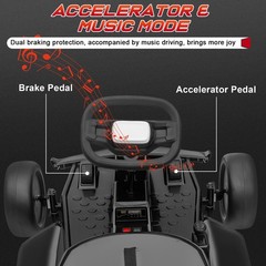 Black Kids Go Kart 24V 400W Motor Gravity Steering 3-5MPH BT Spray Outdoor Toy