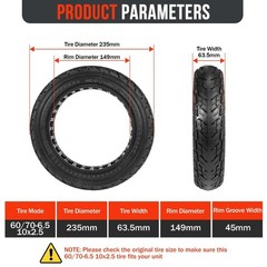 60/70-6.5 Scooter Tire,10×2.50 Solid Rubber Tire 10 inch Scooter Tires Replac…