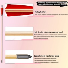 24Pcs Handmade 33″ Traditional Wooden Arrows Red Shield Feather Recurve Longbow