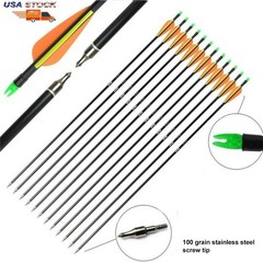 12Pcs 30inch Fibreglass Archery Arrows OD8mm Field Hunting Target Broadhead Tool