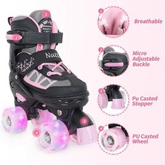 Nattork Roller Skates Adjustable for Kids with All Light up Wheels 3 Sizes