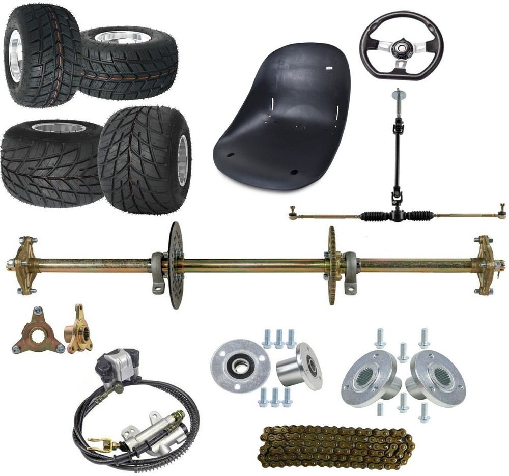 32″ Go Kart ATV Rear Axle Sprocket 5″ Wheels Hub Full Kit Assembly Off-road Cart
