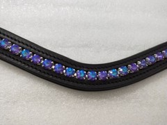 Blue & Purple Effect Crystal snap Browband For Horse Bridle.