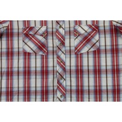 Wrangler Mens Short Sleeve Plaid Snap Button Western Shirt Red Blue