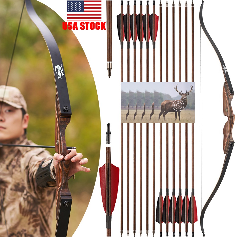 Archery 60″ Takedown Recurve Bow 25-60lbs Bow Outdoor Hunting Arrow Shoot Target