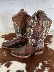 Corral Women’s Brown Leather Western Cowboy Boots Embroidered, US 7 Horseshoe