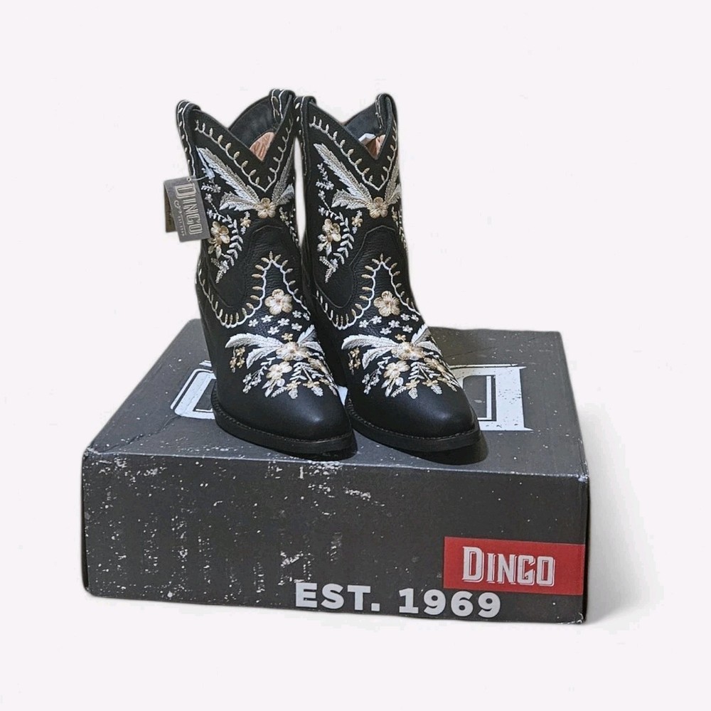 Dingo Women’s Primrose Western Boots Black Floral Embroidered Boho Cowgirl/7.5