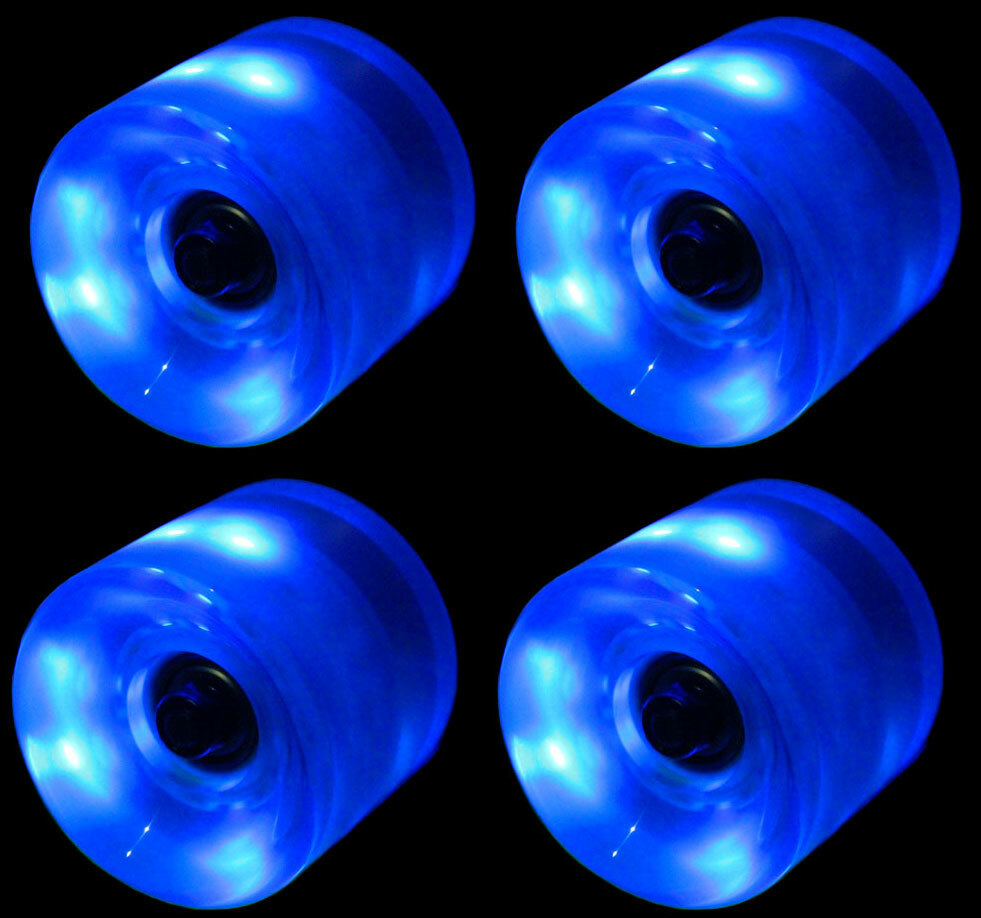 LED Skateboard Wheels 60MM BLUE Glow Cruiser Longboard LIGHTS + ABEC 9 BEARINGS