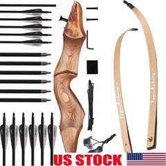 60» Traditional Wooden Recurve Bow & 12pcs Arrows for Target Hunting 40/50lbs