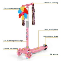 Adjustable 4-Level Height 3-Wheel Scooters w/T-bar for Toddler Kids Boys Girls