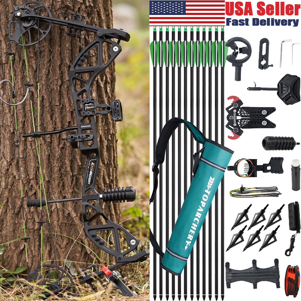 Compound Bow Set 30-70lbs Adjustable Hunting Carbon Arrows Adult Archery Target