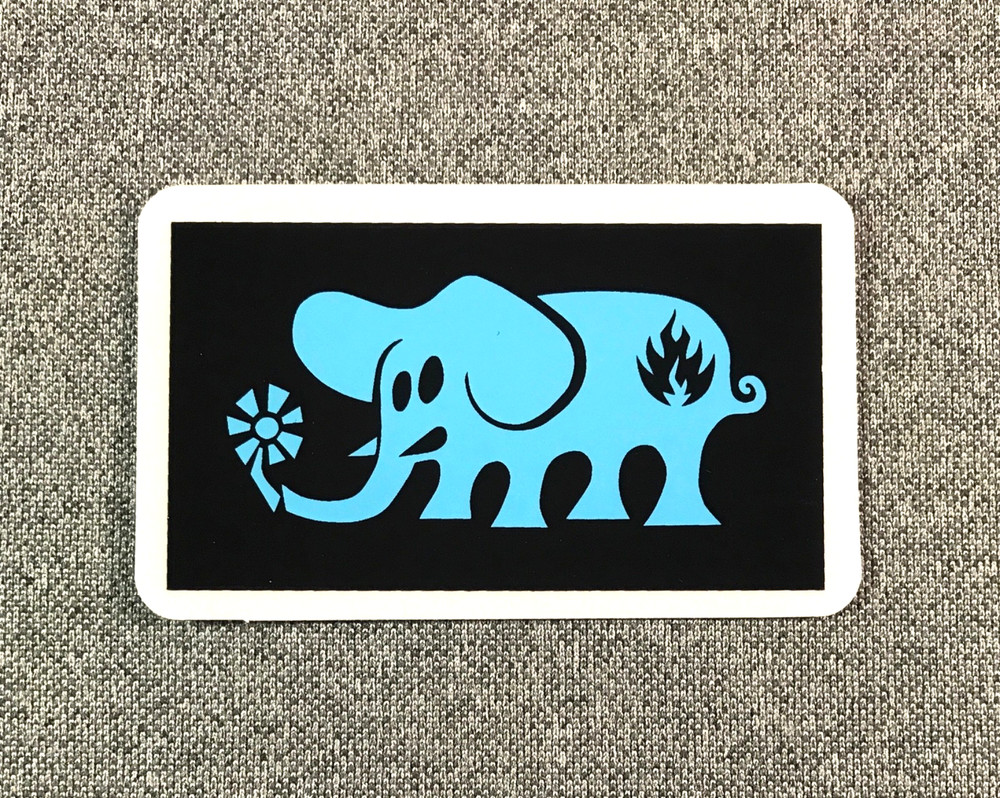 Black Label Elephant Skateboard Sticker 3 inches blue