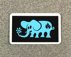 Black Label Elephant Skateboard Sticker 3 inches blue